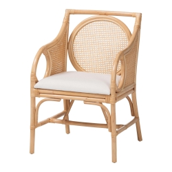 bali & pari Matt Natural Rattan Armchair with Upholstered Seat